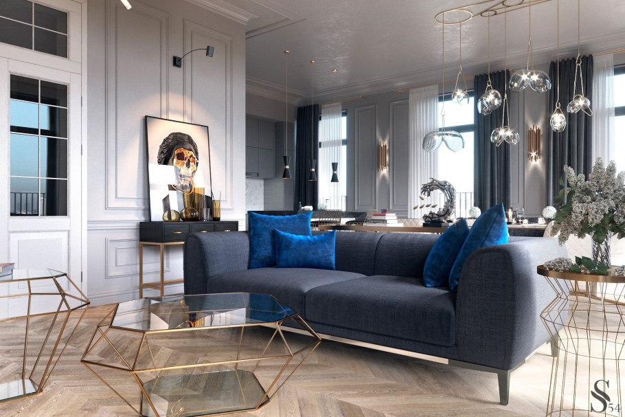 Гостиная Неоклассика в серых тонах