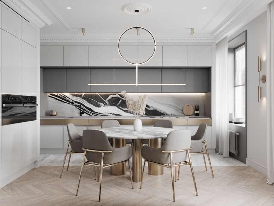 Кухня-гостиная с круглым столом Минимализм
