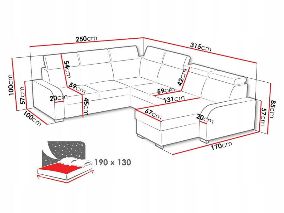 Диван угловой Честер габариты