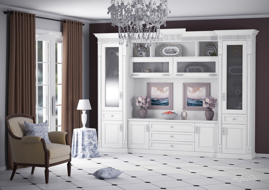 Стенка в гостиную классика белая