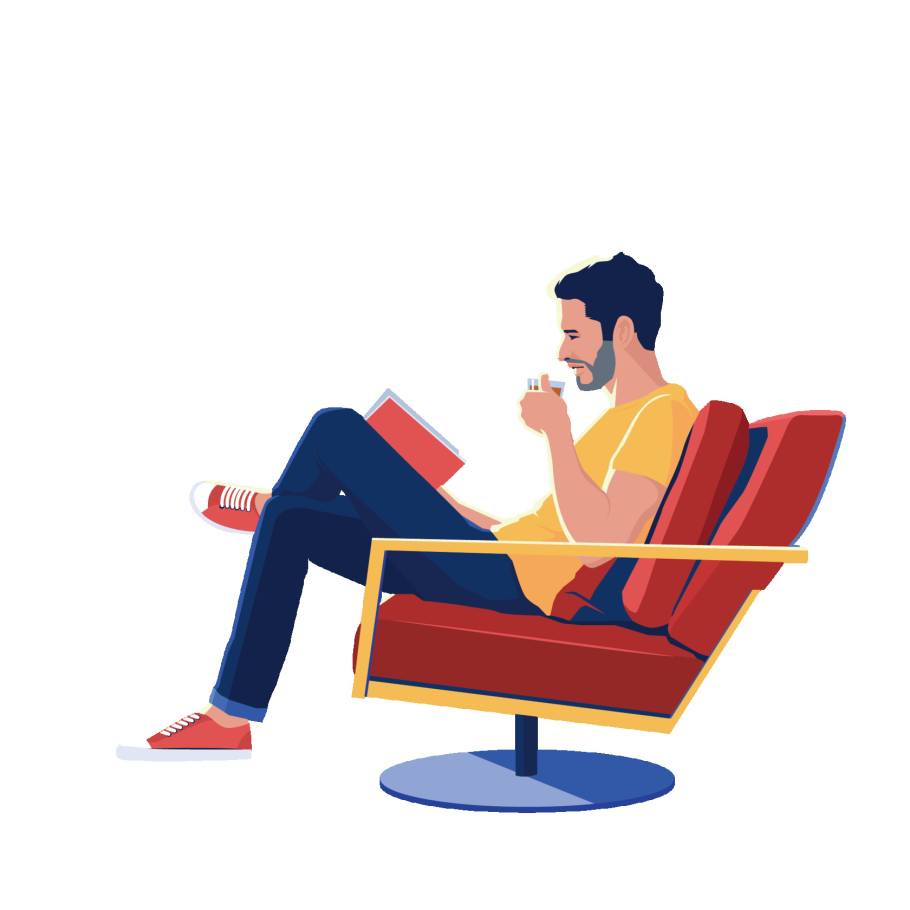 Человечек сидит на диване