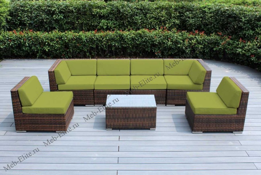 Плетеный модульный диван yr822bg Brown/Green