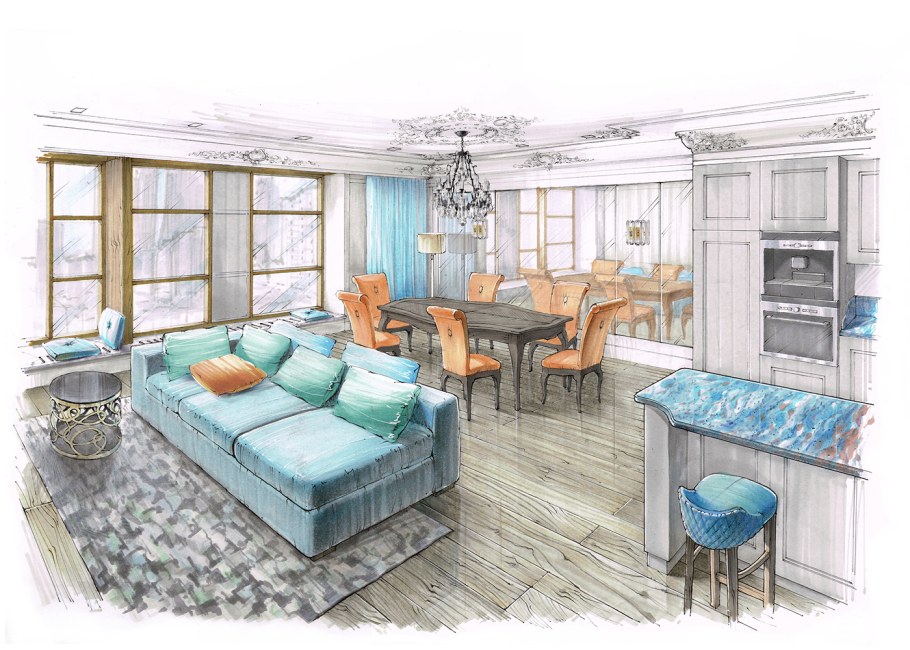 Кухня и гостиная скетч