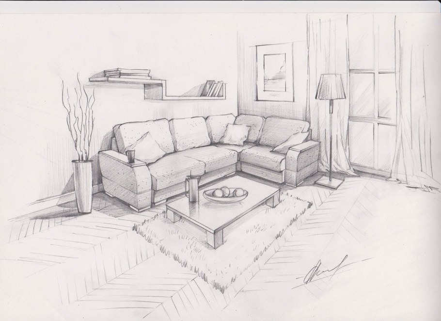 Зарисовка интерьера комнаты
