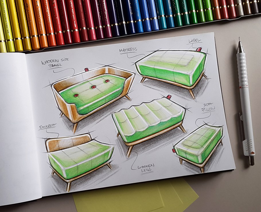 Скетчи мебели маркерами