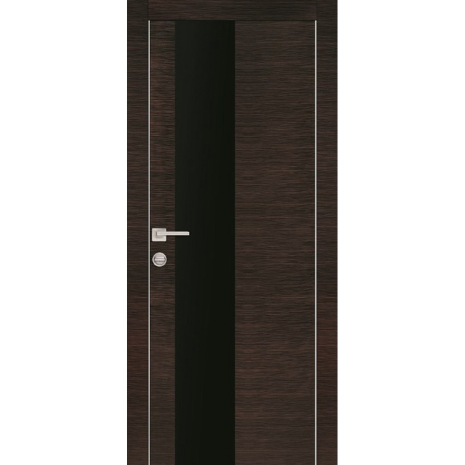 Дверное полотно экошпон модель №41 венге 2000х600 стекло чёрное Альмека