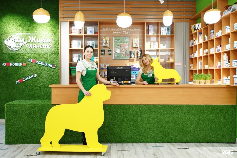 Интерьер зоомагазина с прилавками