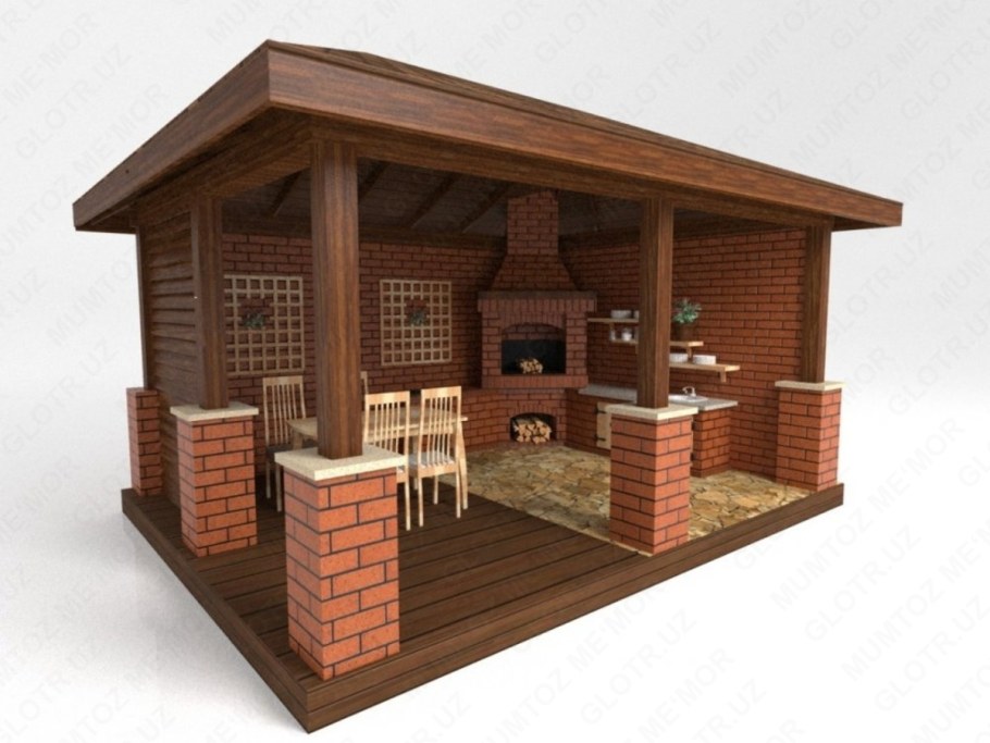 Беседка с деревенской печкой