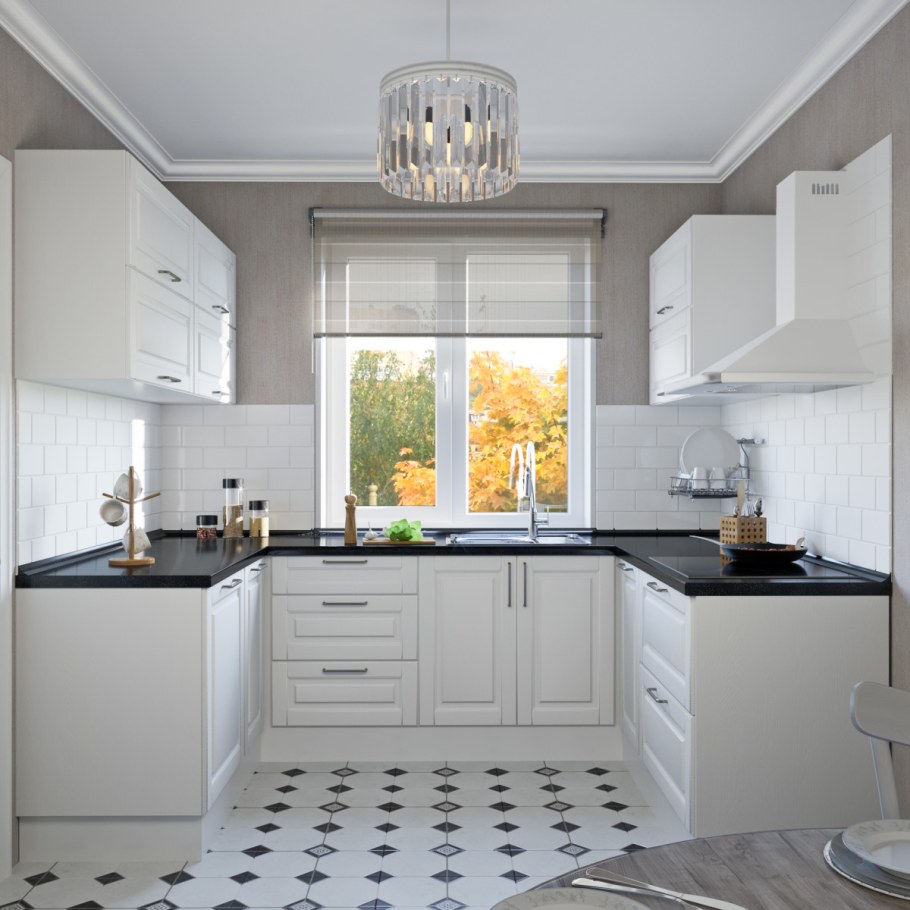 Кухня с окном в американском стиле