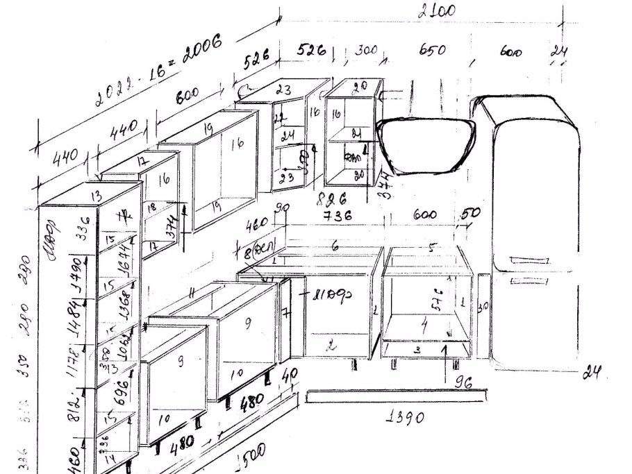 Планировка п-образной кухни чертежи