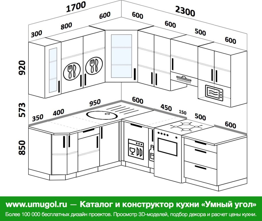 Кухонная мебель вид сбоку чертеж