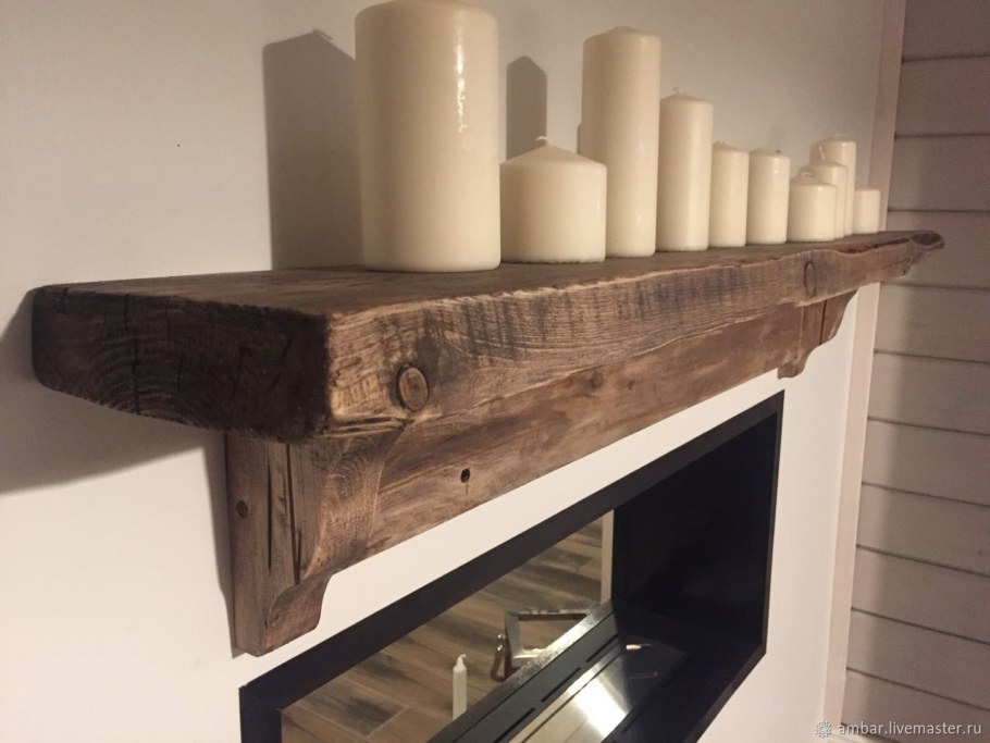 Каминная полка из бревна