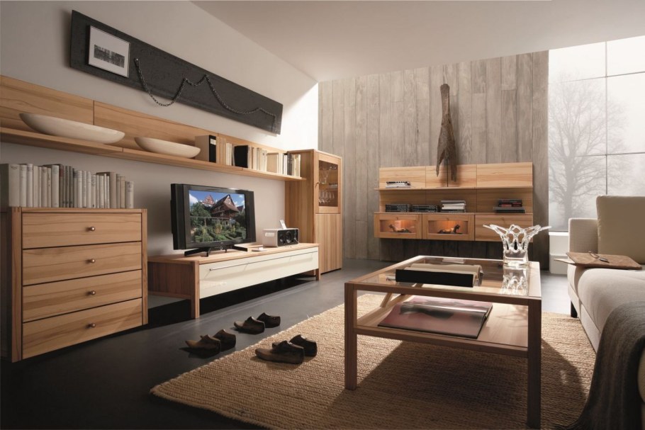 Современные гостиные из дерева