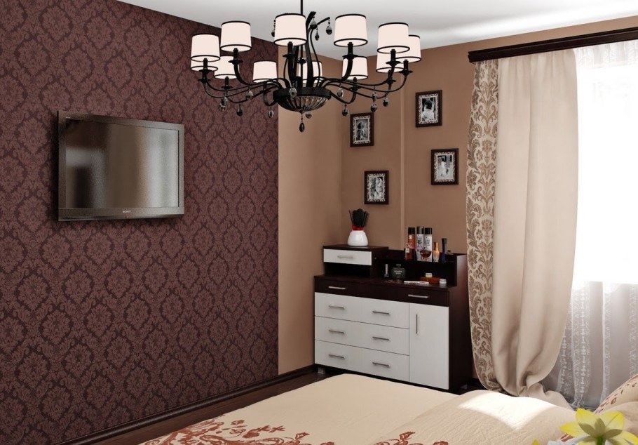 Спальня в коричнево сиреневых тонах