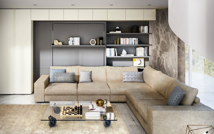 Стеллаж за диваном