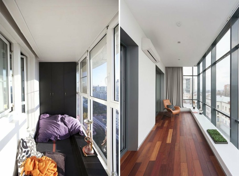 Интерьер лоджии с панорамным остеклением