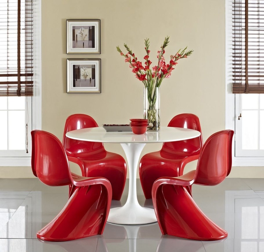 Столовая группа Table w/6 Red & Silver Dining Chairs