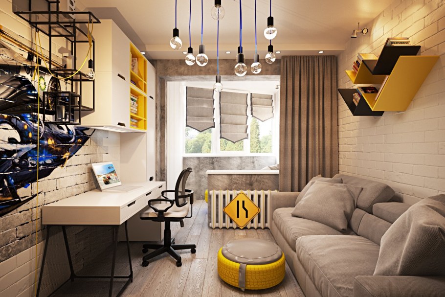 Комната в стиле лофт для подростка мальчика