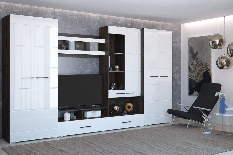 Стенка "Ненси-1" венге/белый глянец