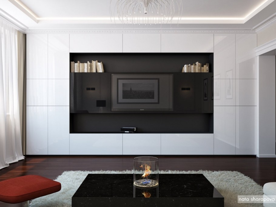 Шкаф в гостиную в стиле современная классика