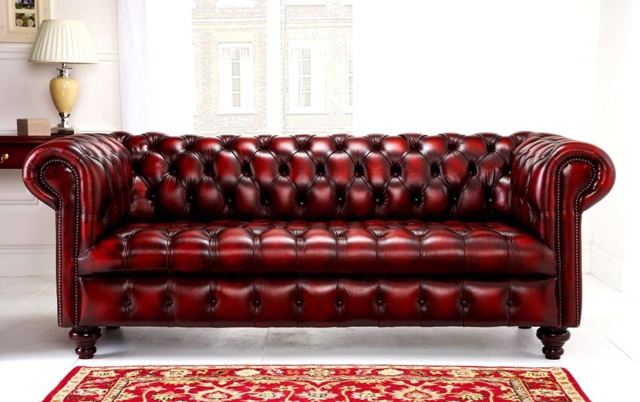 Диван Честерфилд кожа темно красный