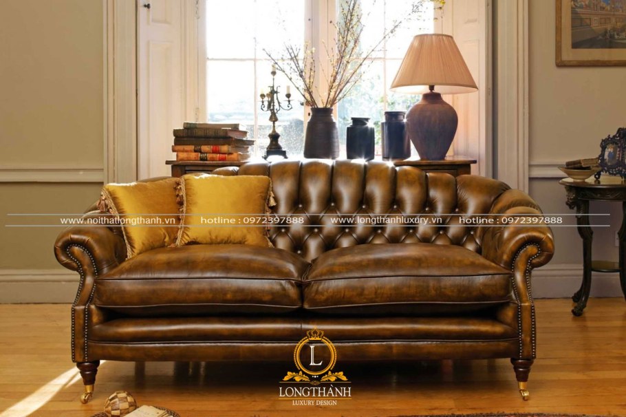 Диван Честерфилд сбоку прямой кожаный