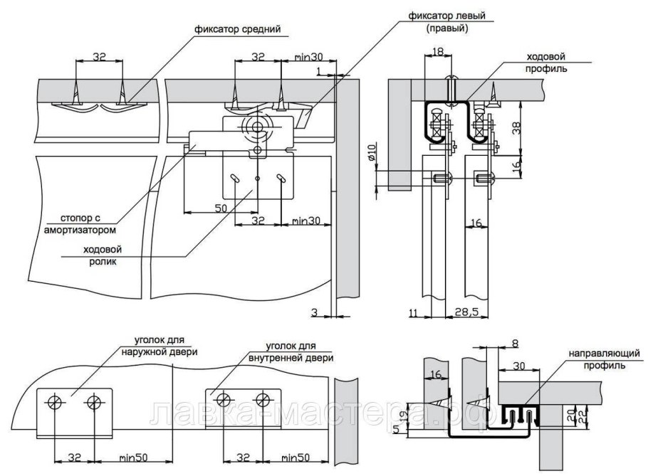 Ходовой ролик для раздвижных дверей подвесной системы ст-148/147