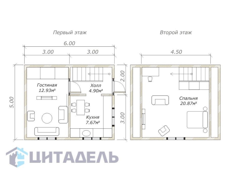 Дачный каркасный домик 6х6 планировка с котельной