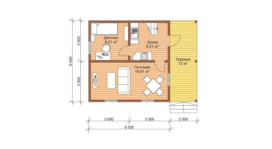 Баня 6 кв.м планировка