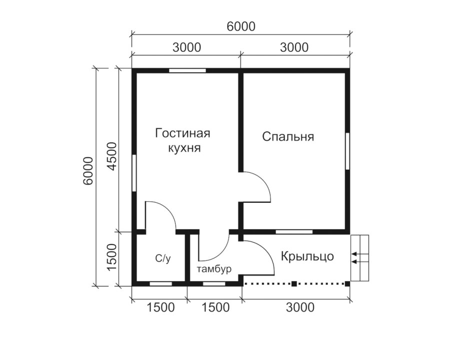 Каркасный дом 6х4 одноэтажный планировка