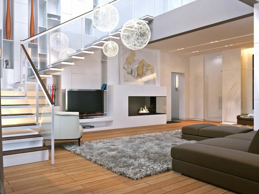 Гостиная с лестницей