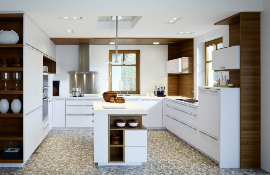 П образные кухни с островом