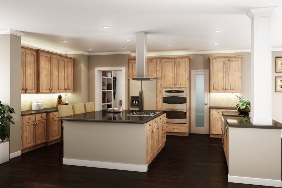 П-образная кухня-гостиная с островом