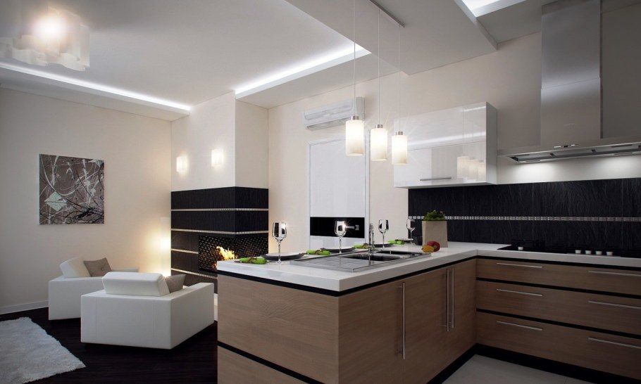 Кухня с полуостровом в современном стиле