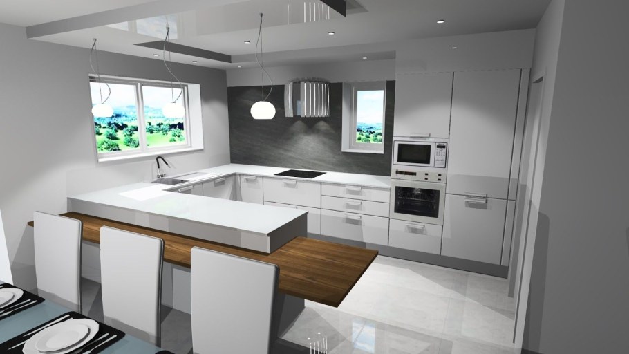 П-образная кухня с барной стойкой