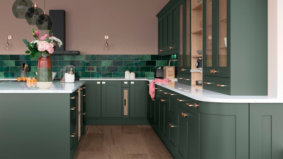 Кухня цвета малахит