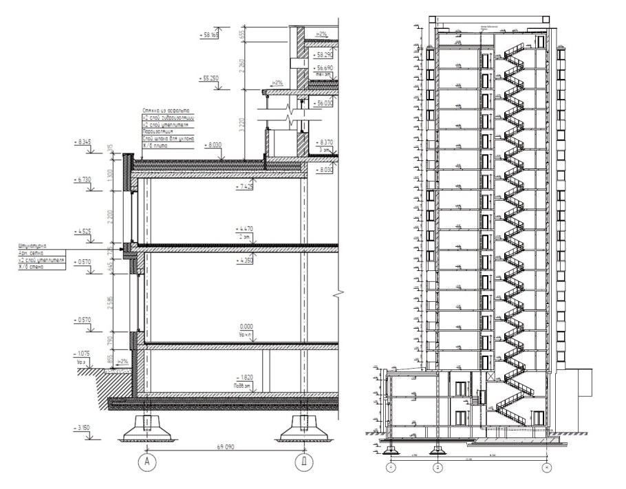 Разрез каркасного многоэтажного здания