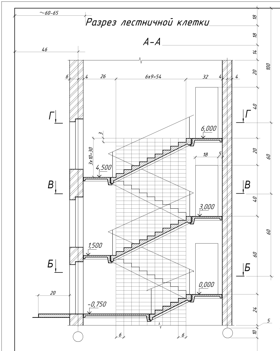Лестничная клетка в разрезе чертеж