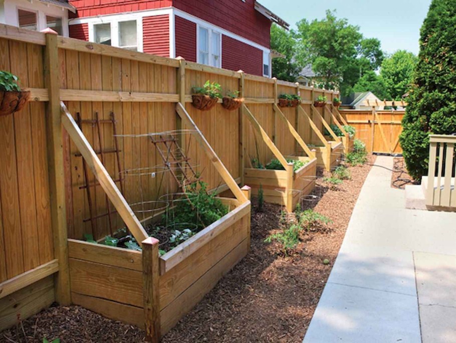 Грядки вдоль забора