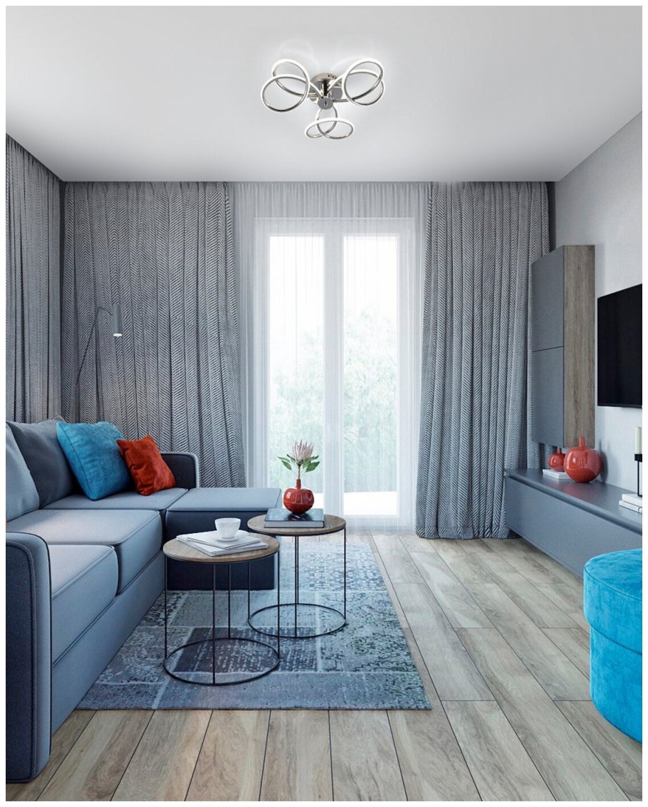 Гостиная с голубым диваном