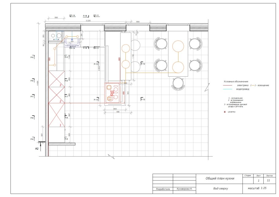 План кухни/столовой сверху сбоку