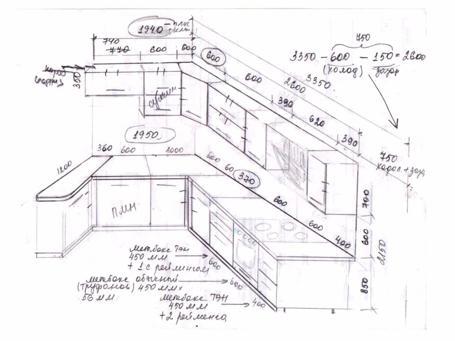 Дизайн проект кухни чертеж