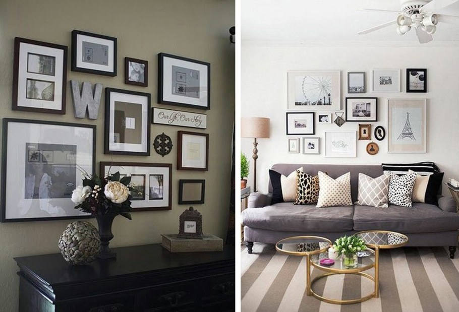 Фоторамки на стене в интерьере