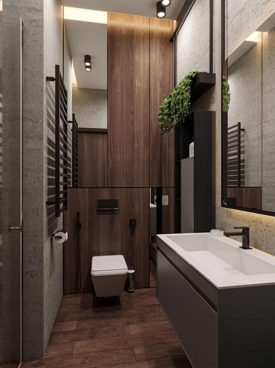 Ванная в стиле Минимализм с деревом