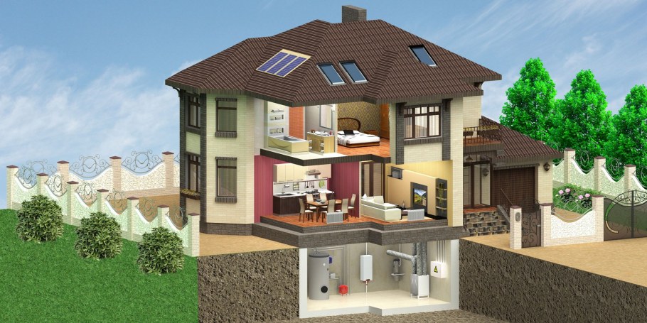 Трехэтажный дом с цоколем