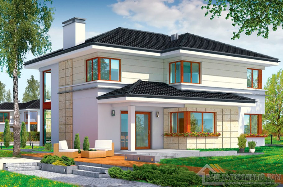 Двухэтажный кирпичный дом с гаражом