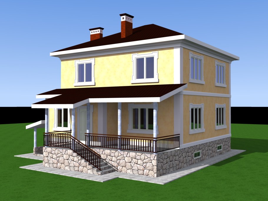 Дом с высоким цоколем и террасой