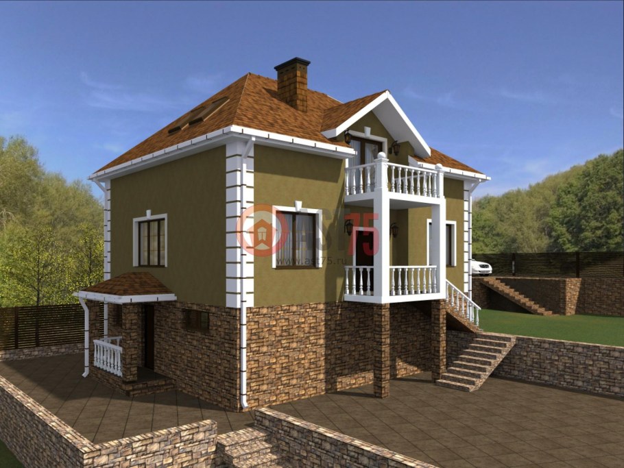 Дом с высоким цоколем