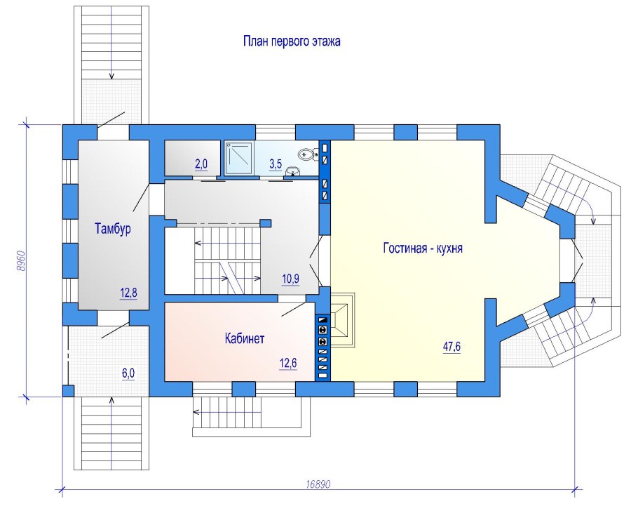 Дом с цокольным этажом и террасой