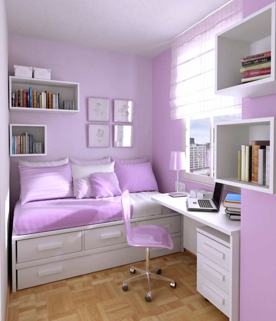 Узкая комната для подростка девочки